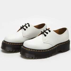 Dr. Martens White Platform Shoes with Black Soles